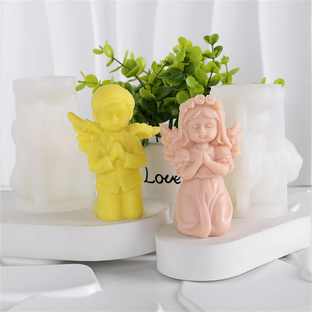 3D Prayer Angel Girl And Boys Silicone Fondant Mold DIY Epoxy Pottery Plaster Chocolate Cake Decoration Resin Mold Kitchen