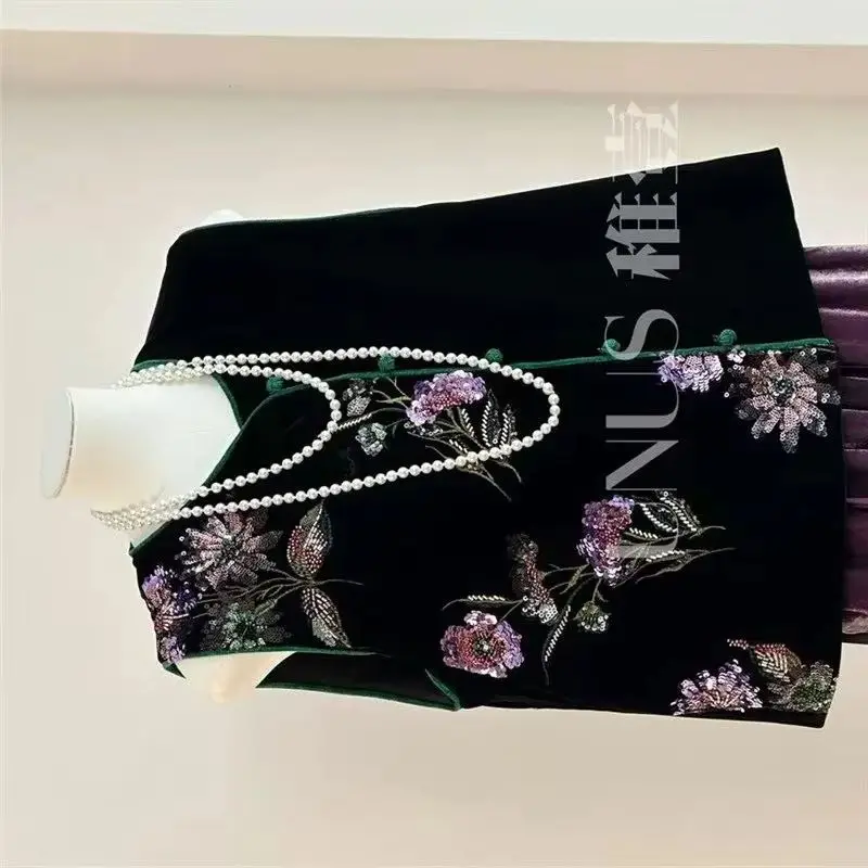 

New Women's Jackets Women's Vests Fashion Autumn Embroidery Chinese Velvet Retro Vest National Wind Vest Autumn tank top Coat