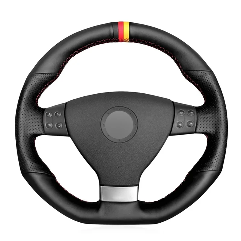 Alcantara Steering Wheel Cover Real Leather Red Thread Black Red Yellow Stripe Car Accessoires for Volkswagen VW GTI R32 GOLF 5