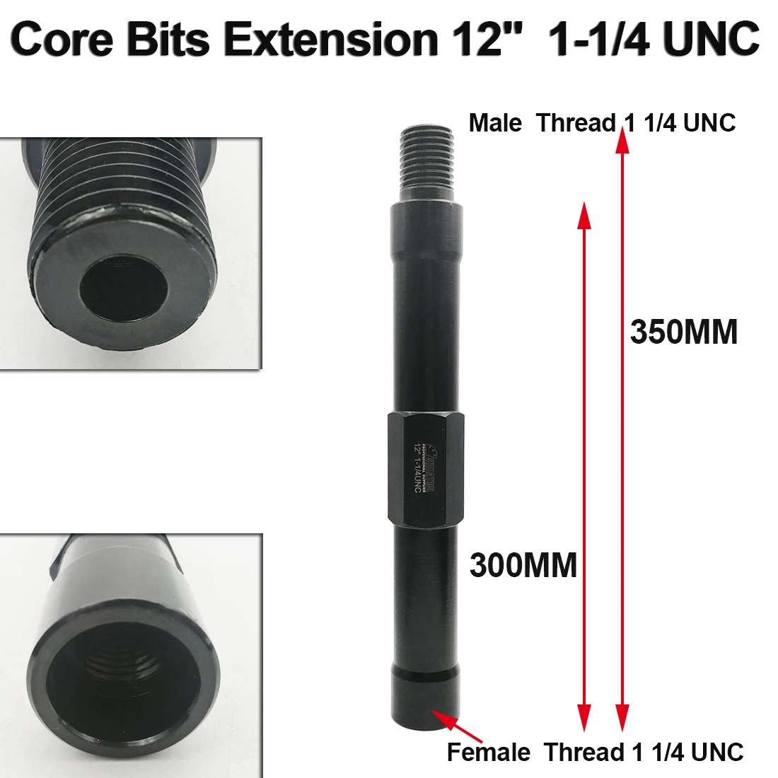 SHDIATOOL 1 pieza 1-1/4 "UNC brocas de núcleo de rosca varilla de extensión 1-1/4"-7 macho a 1-1/4 "-7 tamaño del eje de rosca hembra 6 pulgadas o 12 pulgadas