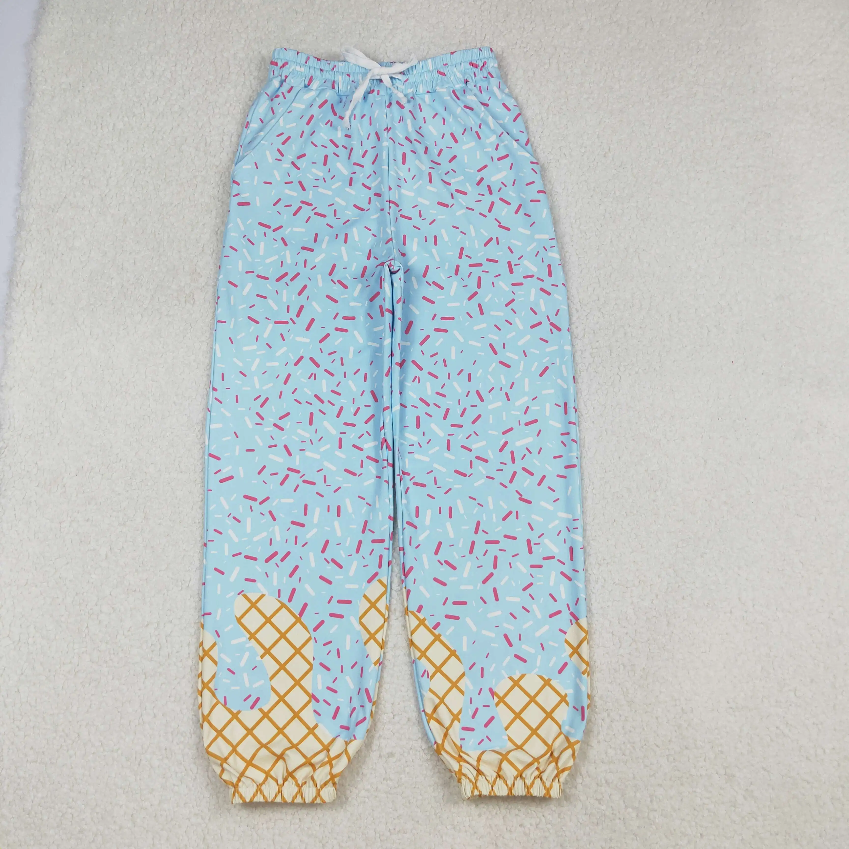 

Adult Women's Light Blue Ice Cream Sprinkle Yoga Active Team Pants with Pockets Drip Design Comfortable Fitness Trousers