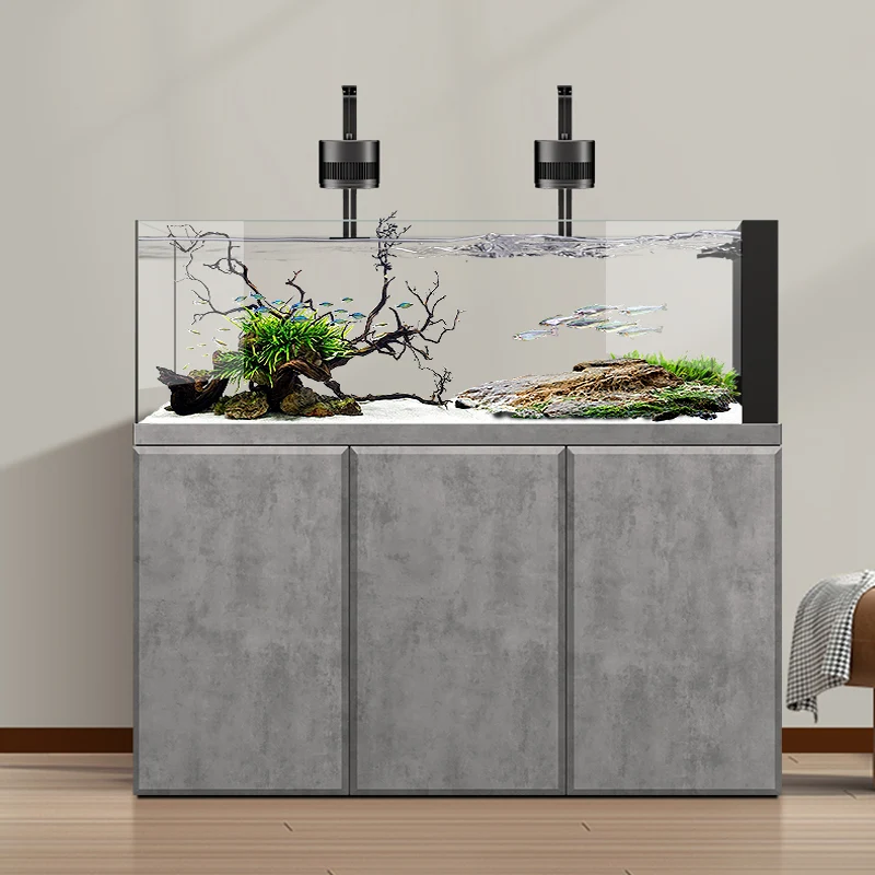 

Household Floor-to-Ceiling Ultra-White Glass Native Stream Tank - Living Room Ecological Aquarium with Bottom Filter