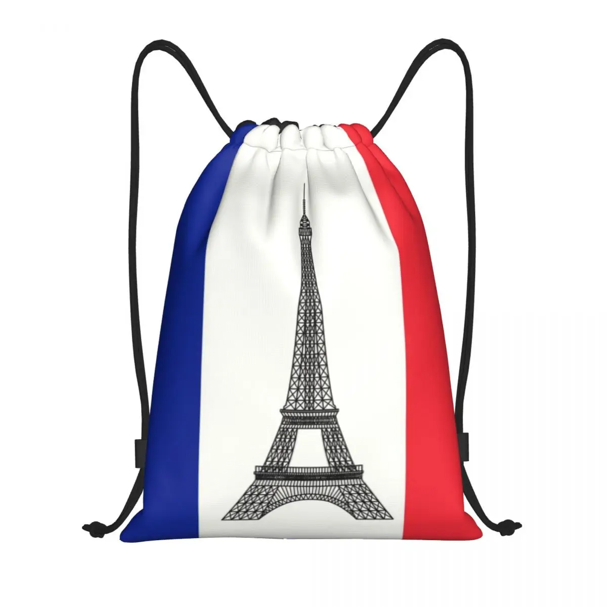 Mochila de cordão portátil para mulheres e homens, bandeira da França, Gym Sport Sackpack, francês La Tour Eiffel, bolsa de compras