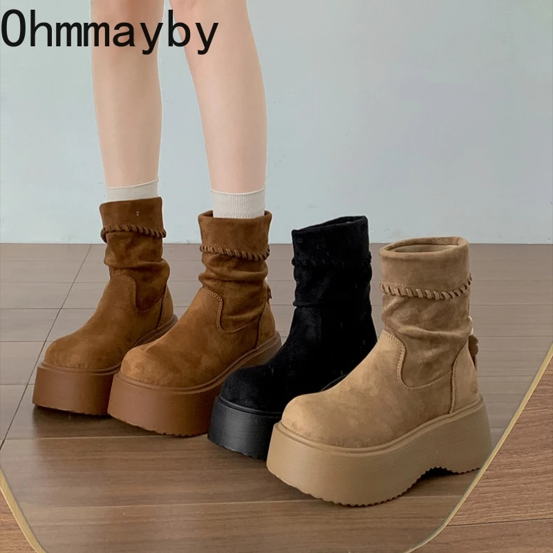 

Autumn Winter Platform Thick Sole Women Ankle Boots Punk Style Banquet Party Stripper Height Increase Short Botas Mujer