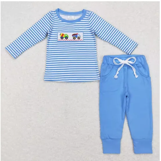 

Toddler Long Sleeves Trucks Shirt Pullover Kids Outfit Pockets Cotton Pants Children Set Christmas Clothes