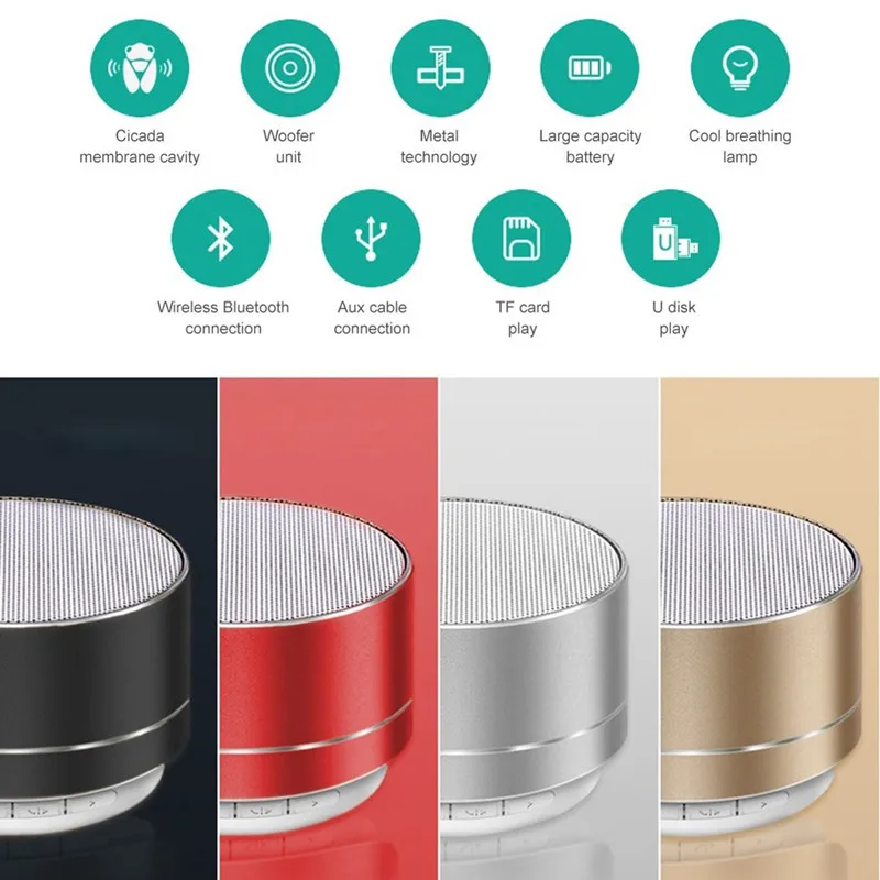 Altavoz Bluetooth inalámbrico A10, cañón pequeño de acero, Subwoofer, Mini tarjeta de regalo portátil, Audio Bluetooth, PC, Notebook, altavoz para exteriores