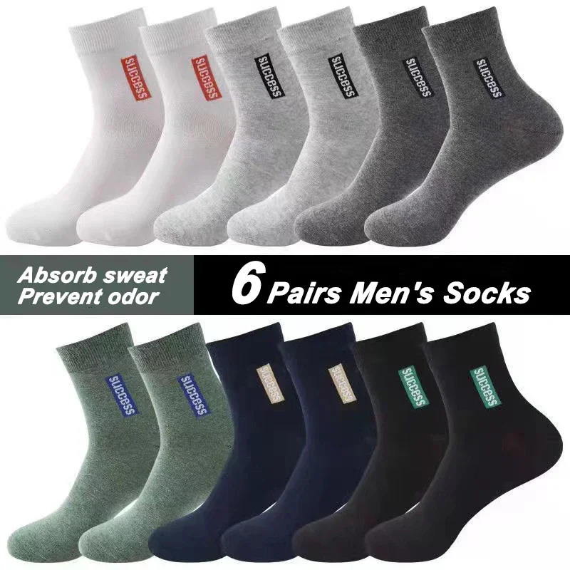 

6 Anti-odor Men Socks Stockings Seasons Pairs Sports Mid-tube Spring Men's Cotton Business Summer Four Sweat-absorbing