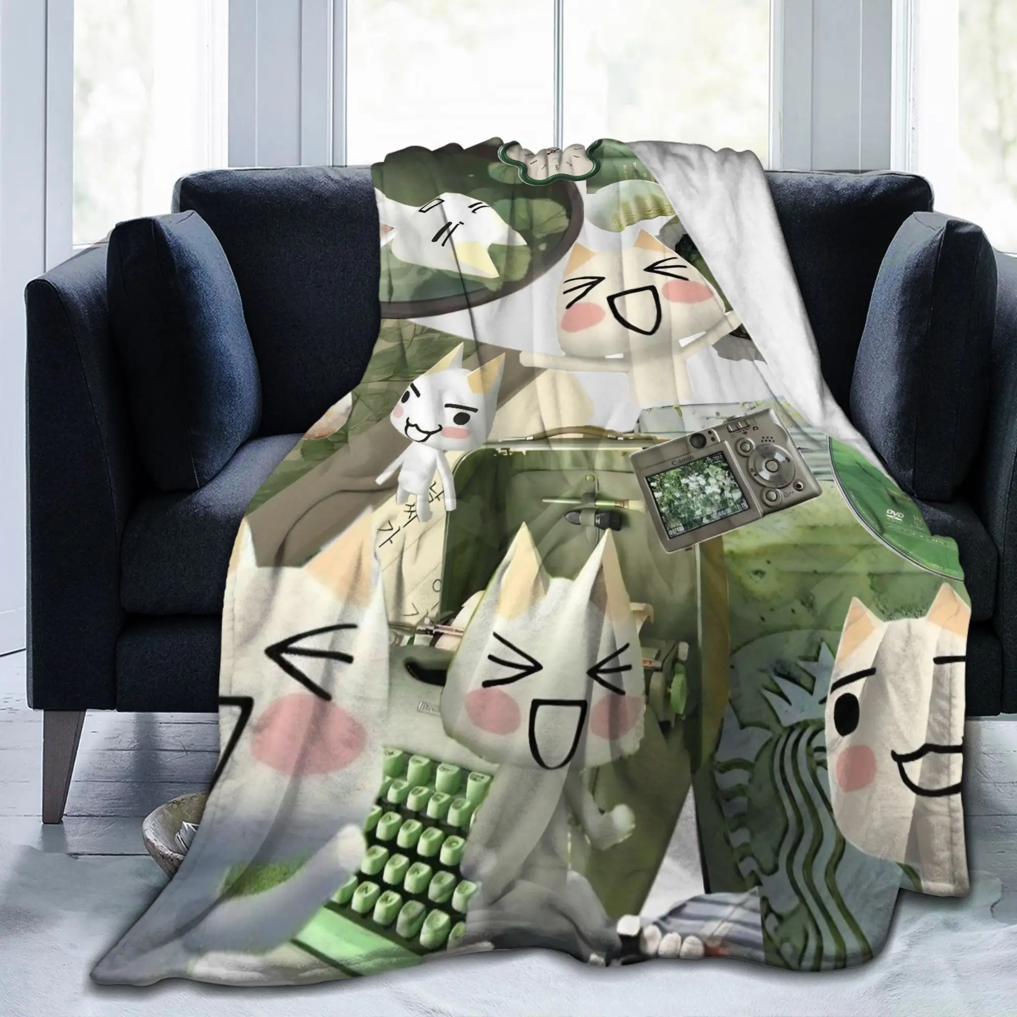 Toro Inoue Cat Wool Blanket Kawaii Neko Novelty Throw Blanket for Home Hotel Sofa  200x150cm Rug Piece,
