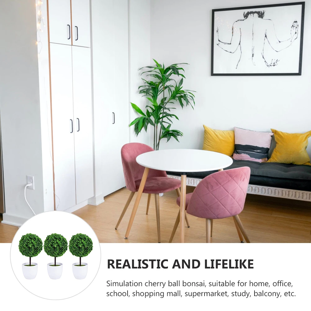 

3 Pcs Artificial Plant BallCherry Bonsai Green Home Decoration Plastic Office School Balcony nament Lifelike Simulation