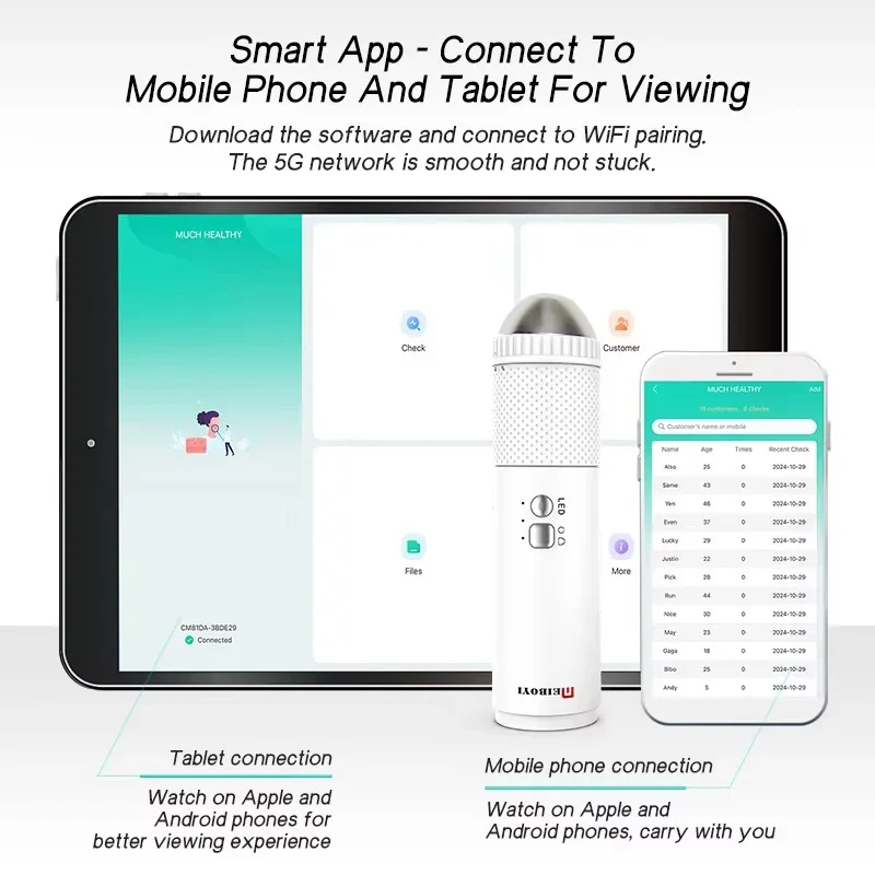 جديد واي فاي HD فروة الرأس/الجلد/كاشف بصيلات الشعر قابلة للشحن الأشعة فوق البنفسجية اختبار تحليل المكبر المهنية 20X/200X محلل الجلد