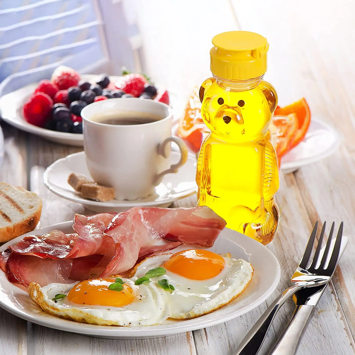 20Pcs 240ml Plastic Bear Honey Bottles Jars Honey Containers Dispenser Squeeze Bottle Juice Bottle with Leak Proof Flip-Top Caps