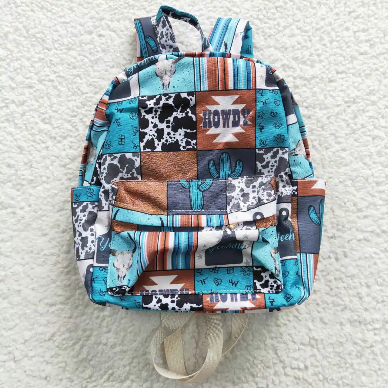 Western Kuh schwarzer Kaktus Howdy Print Taschen Kinder rucksack Schult asche wasserdicht ba0077