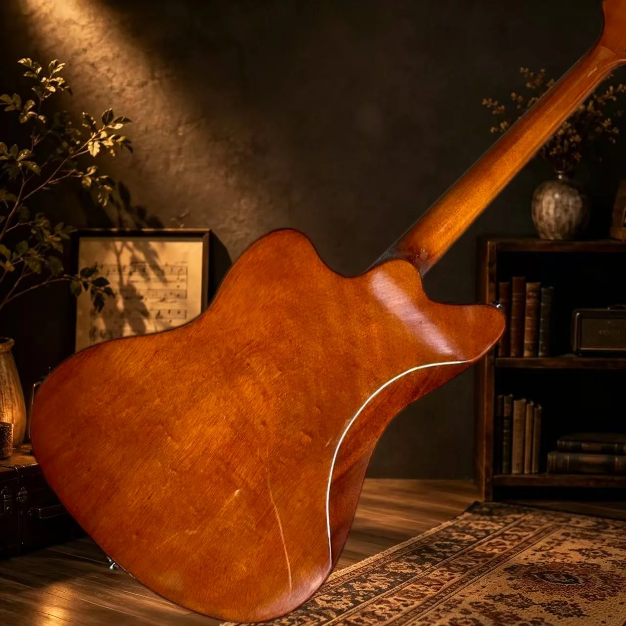 Professional Wood Color Offset Electric Guitar, Rosewood Fingerboard, P90 Pickups, Fixed Bridge, 6 Strings
