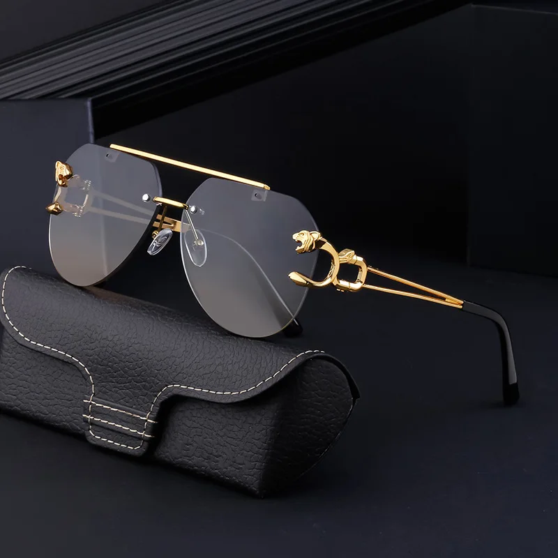 

Vintage Leopard Temple Sunglasses Men's Trend rimless trimmed men's sunglasses Sun Glasses Oculos De Sol