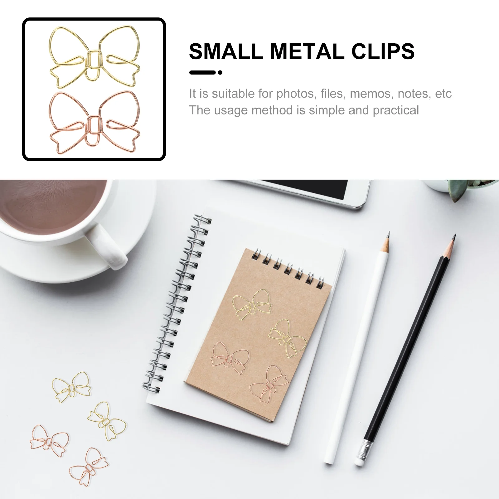 20 Pcs Paper Clip with Bow Clips Motif Metal Stationery Supplies Decorative Clothespin Bookmark Upside down Folder