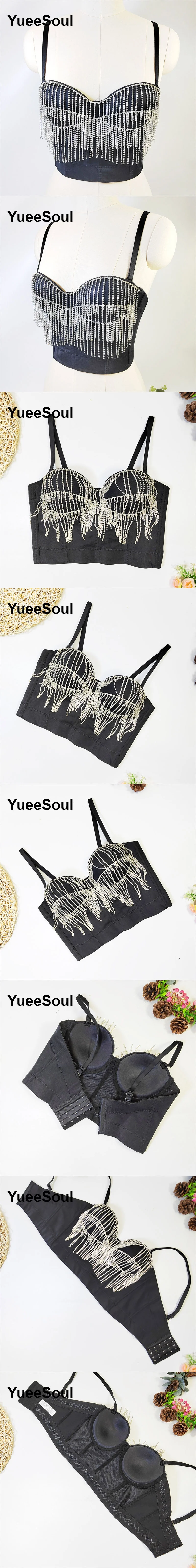 Black Y2K Tops White Rhinestone Sequins Tassel Slim Crop Top New Gothic Party Club Wedding High Street Sexy Corset Top Camis