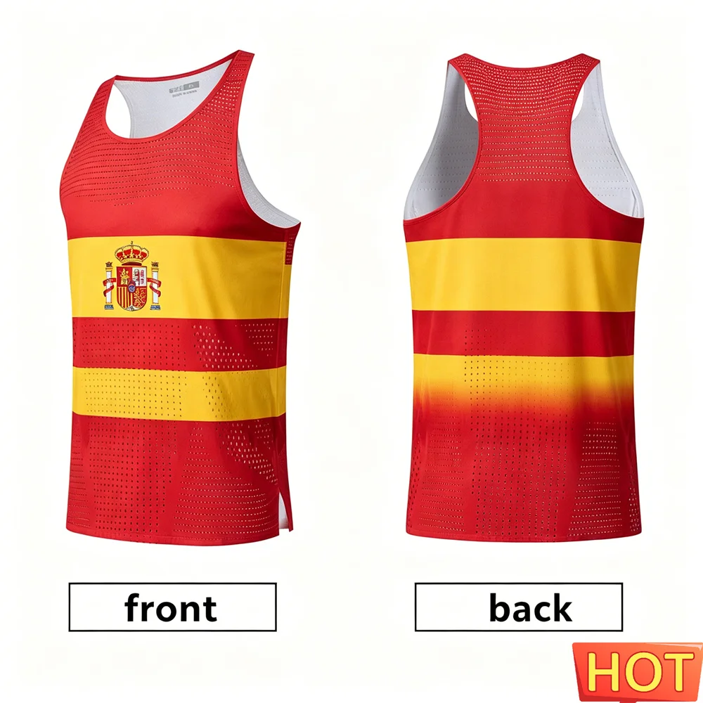 Spain National Emblem Print Men's Tank Top Outdoor Marathon Running Vest Fashion Breathable Mesh Sleeveless T-shirts Summer Tees