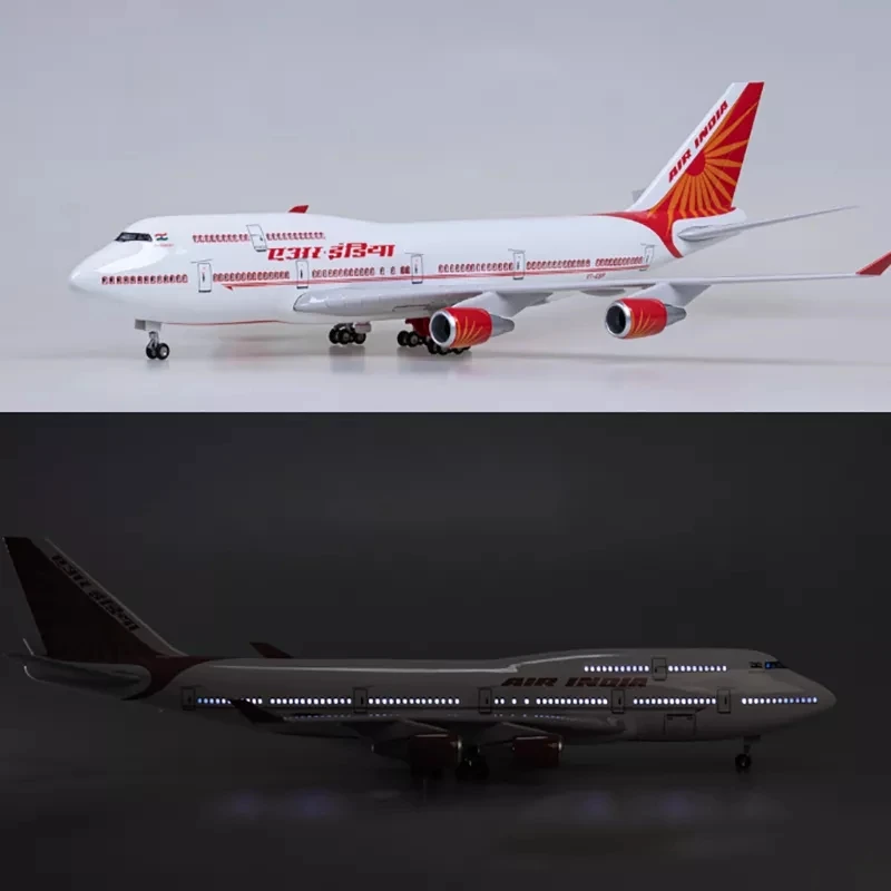 47CM 1:160 Scale Diecast Model India Airlines Boeing 747 Resin Airplane Airbus With Light And Wheels Toy Collection Display Gift