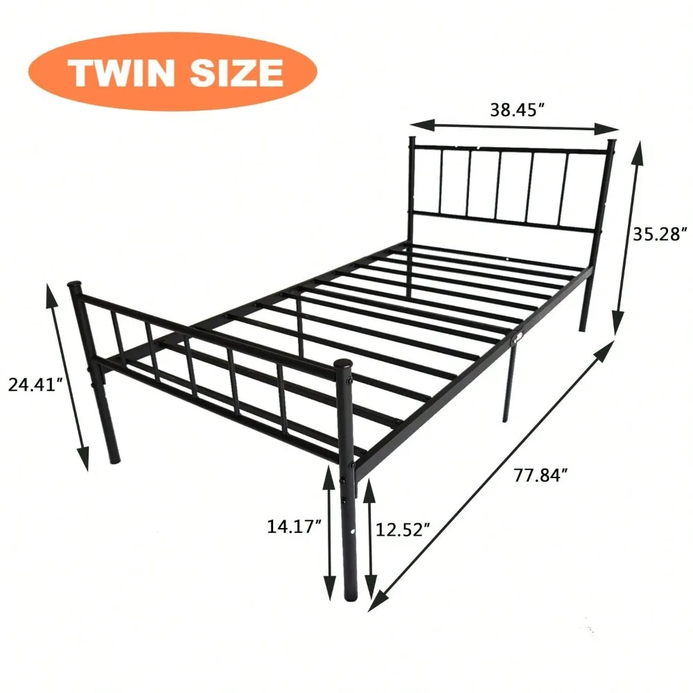 

Twin Metal Platform Bed Frame,14 Inch Black Bed Frame, Heavy Duty Steel Slat Support,Storage Space Under Bed Frames