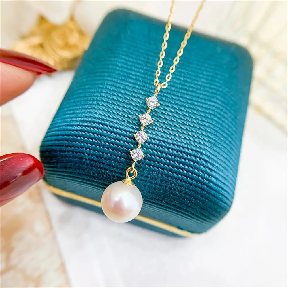 DIY Pearl Accessories S925 Pure Silver Set Chain Empty Support Fashion Pendant with Silver Chain Women's 8-15mm Round Beads L032