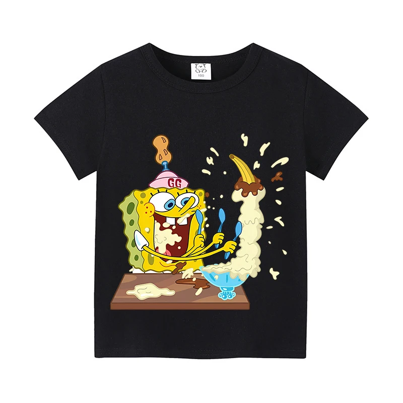 Cute SpongeBobs T-shirt Anime Boys Girl Toddler Cotton Streetwear Tees Kids Casual Short Sleeve Games Clothes Tops Childern Gift view 6