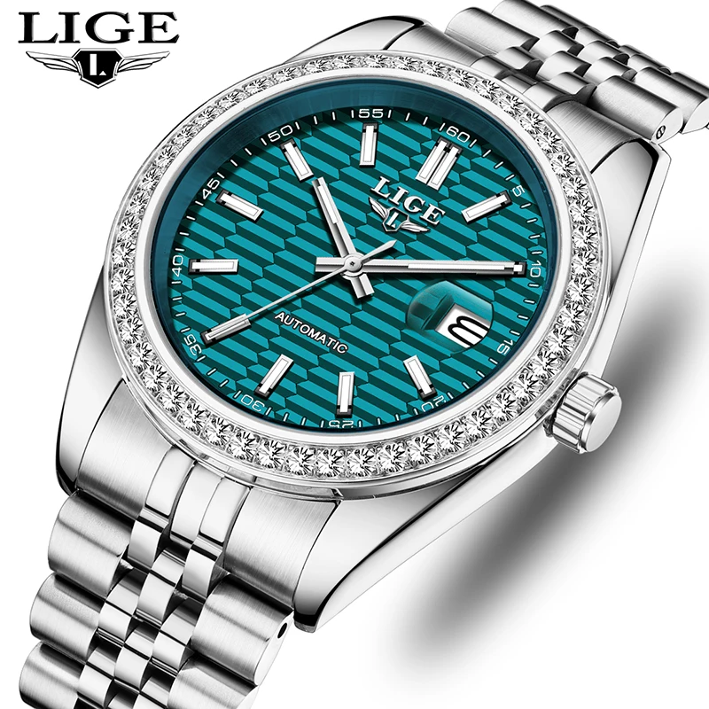ساعة رجالي LIGE فاخرة موضة مقاومة للماء مضيئة بحزام من الفولاذ المقاوم للصدأ ساعة ميكانيكية للرجال ساعة يد relogios masculino + BOX