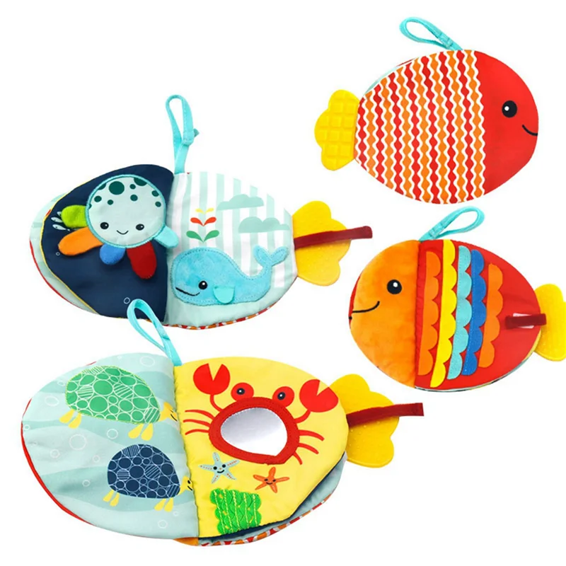 

WOWFU-2X Creative Fish Cloth Book Cartoon Sea Animals Doll Baby Early Education Soothing Toy Washable Enlightenment Cloth Book
