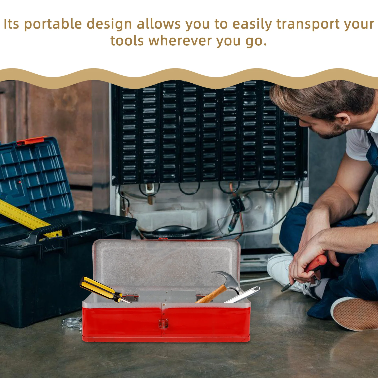 

Sturdy Iron Tool Box with Large Capacity Heavy Duty Metal Storage for Tools Easy Transport for Car Repair and Home Maintenance