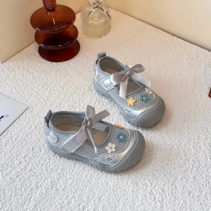 Girls' Floral Mesh Shoes Children's School Uniform Dress Bow Tie Mary Jane Flats Toddler/toddler Flats Baby Walking Shoe