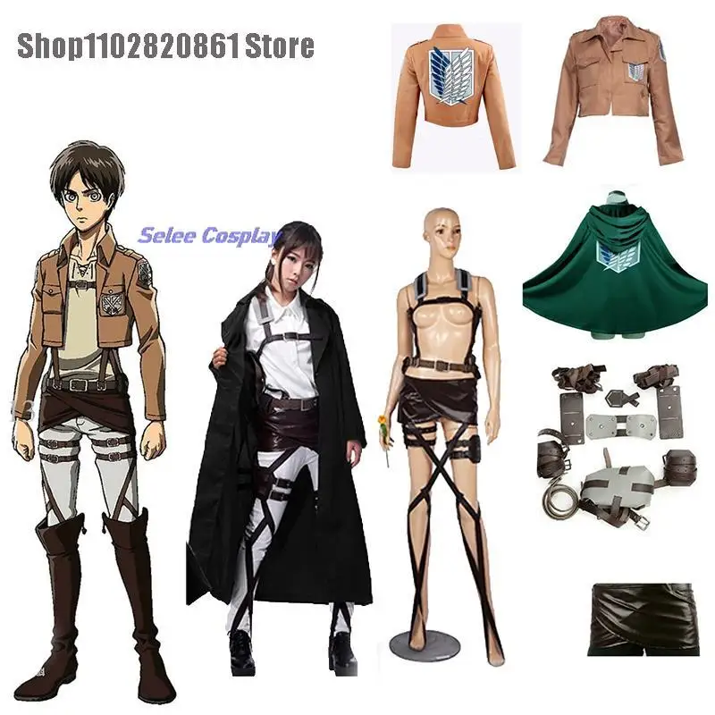 Anime Levi Attack Eren Titan Cosplay Suit Jacket Belts Shingeki no Kyojin Cosplay Cloak Costume Legion Coat Jackets Halloween