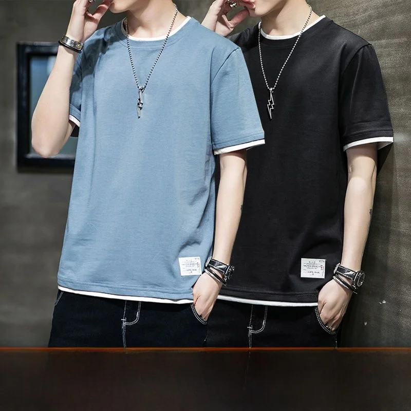 Summer Men's Loose Short Sleeve T-Shirt Youth Fashion Dirt Resistant Cotton Top Trendy Body Shirt Casual round Neck Tee