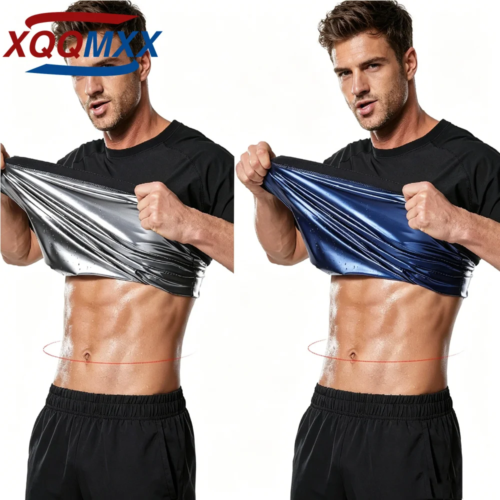 Men Sweat Sauna Suit Short Sleeve Sauna Shirt, Compression Slimming Shapewear, Tight Fitting Workout Top for Gym Yoga Outdoor