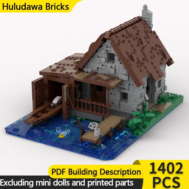 

Средневековый замок, модель MOC, строительные кирпичи, рыболовная домика по озере, модульная технология, детские праздничные подарки, сборные игрушки, костюм