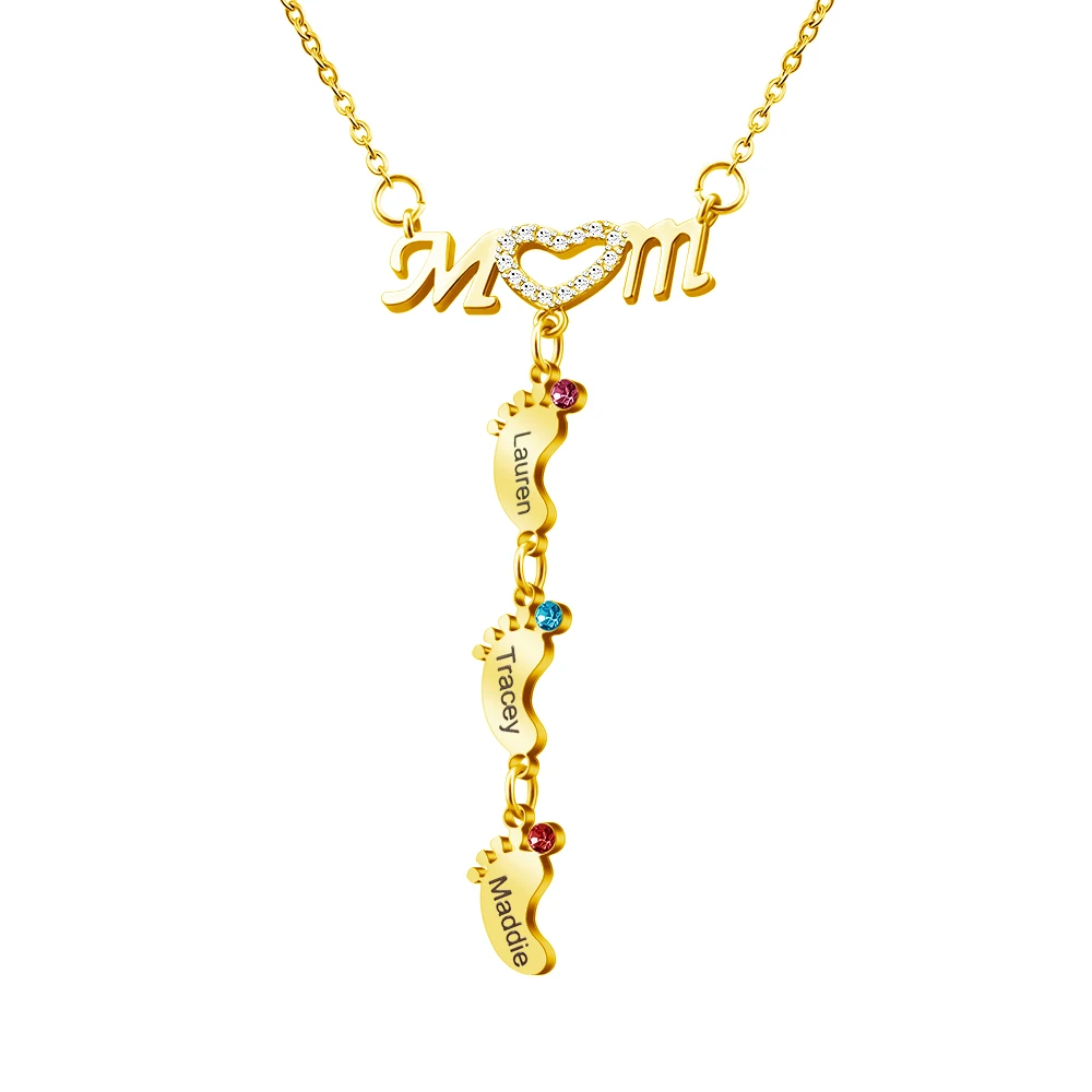 Personal isierte Namen Mutter Halskette Baby Füße Anhänger Halskette Edelstahl Halskette Schmuck Geschenk Muttertag Geschenk – Detail 14