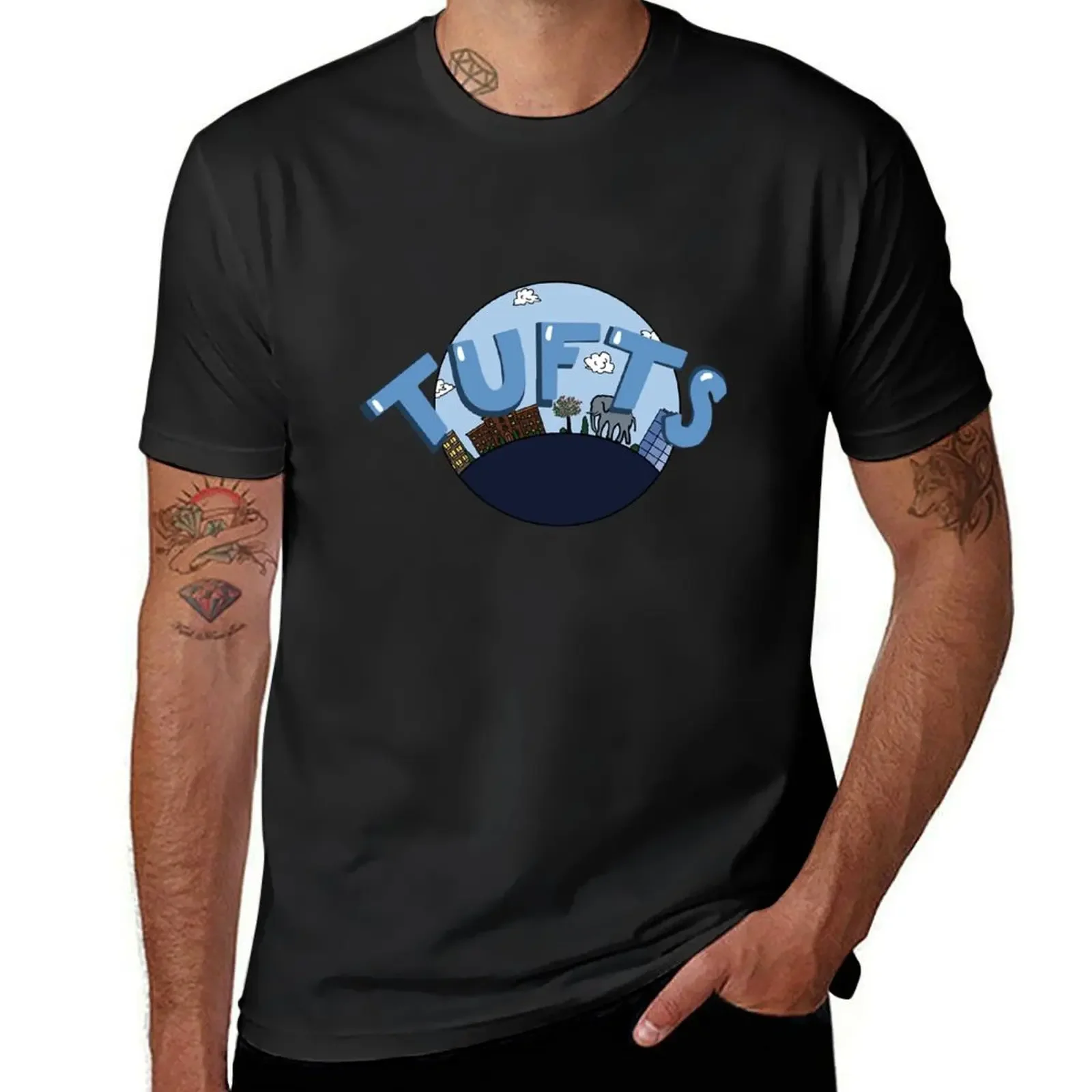 Tufts University Circle T-Shirt blue archive shirts graphic tees Aesthetic clothing shirts men