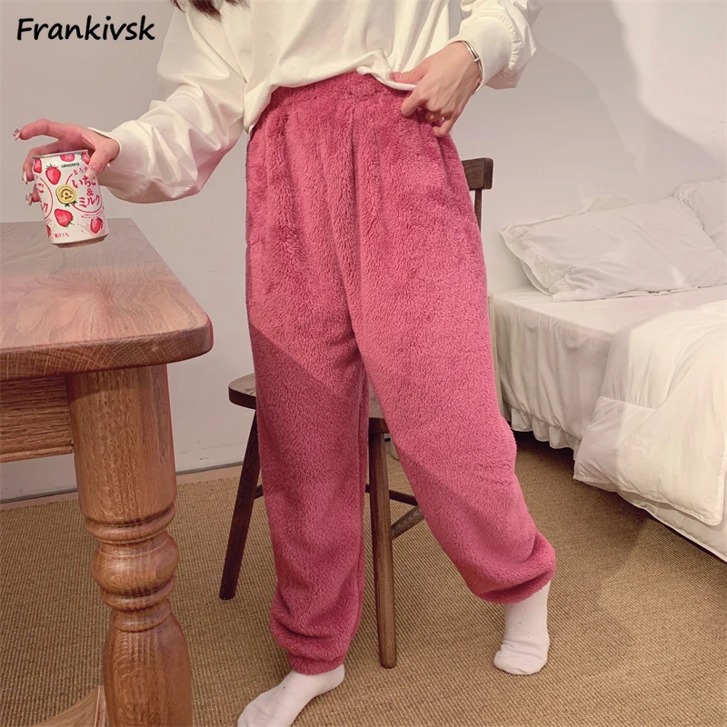 Solid Sleep Bottoms Women Loose Simple Minimalist Slouchy Cozy Elastic Waist Stylish Leisure Versatile Aesthetic Homewear Daily