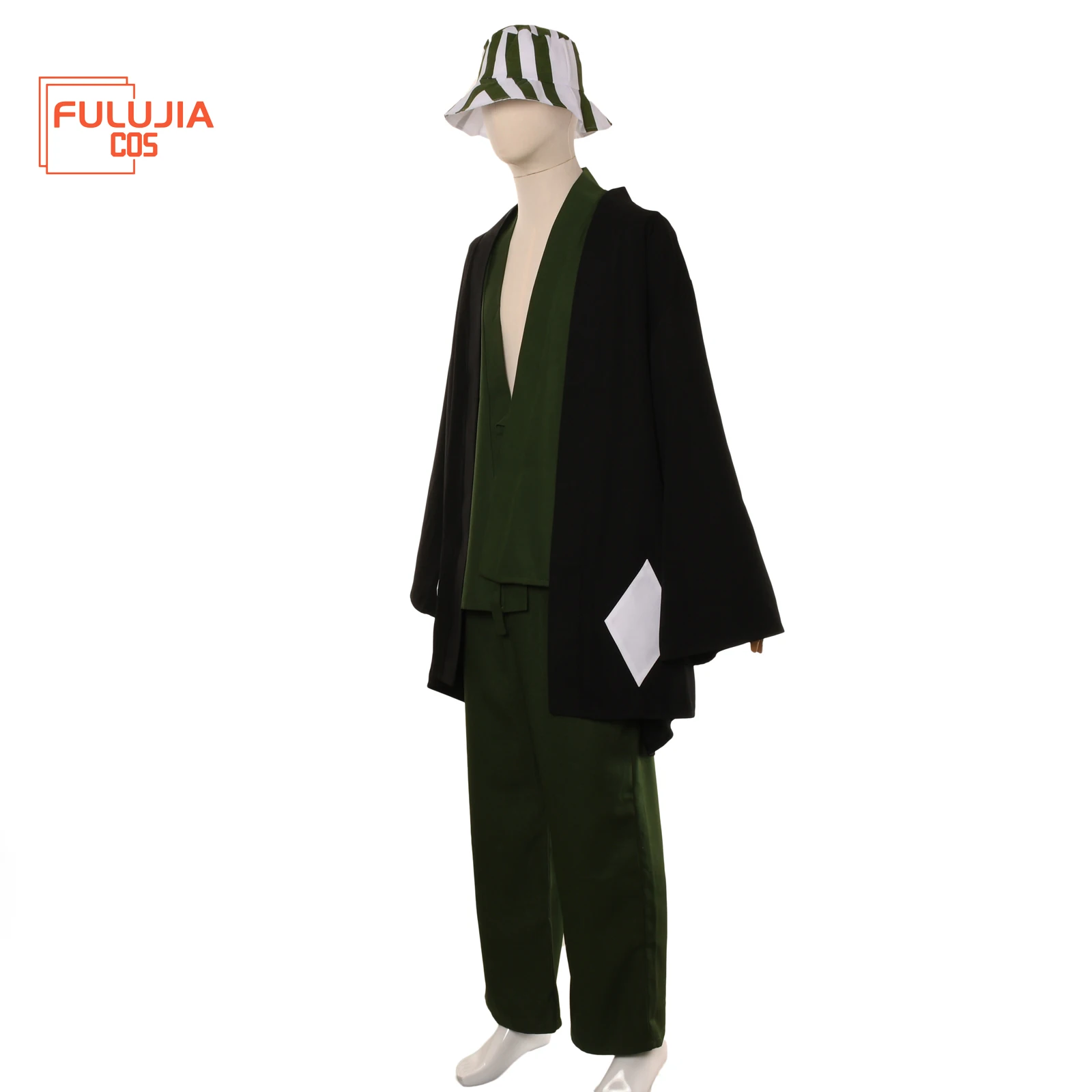 

Anime Urahara Kisuke Cosplay Costume Kimono Uniform with Hat Men's Halloween Cos Black