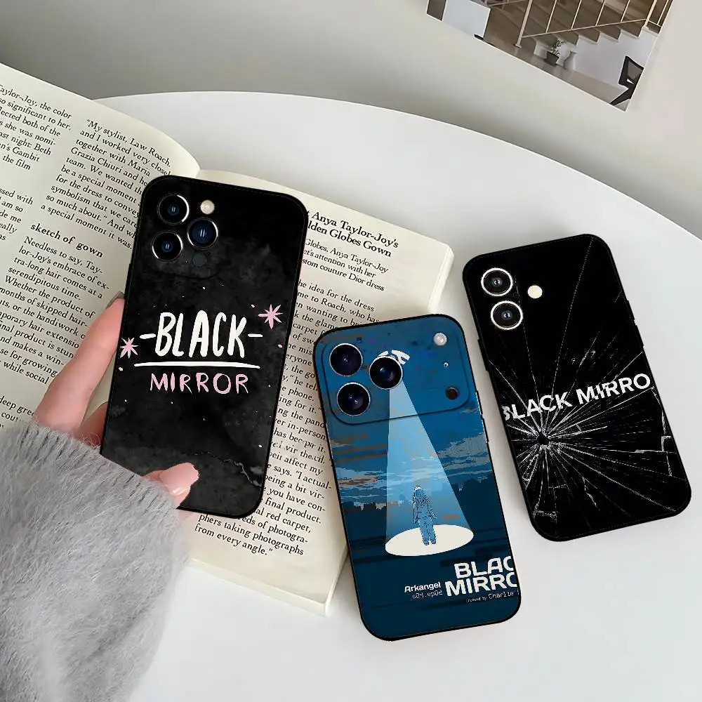 حافظة هاتف كلاسيكية من TV B-Black M-Mirror لهاتف آيفون 17 16 15 14 13 12 11 X XR XS Plus Pro Max غطاء أسود ناعم صغير #2