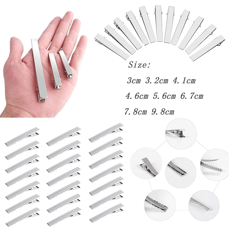 100Pcs Metal Alligator Hair Clip Base DIY Jewelry Headgear Accessories Silver Single Prong Hair Styling Tools For hair salon