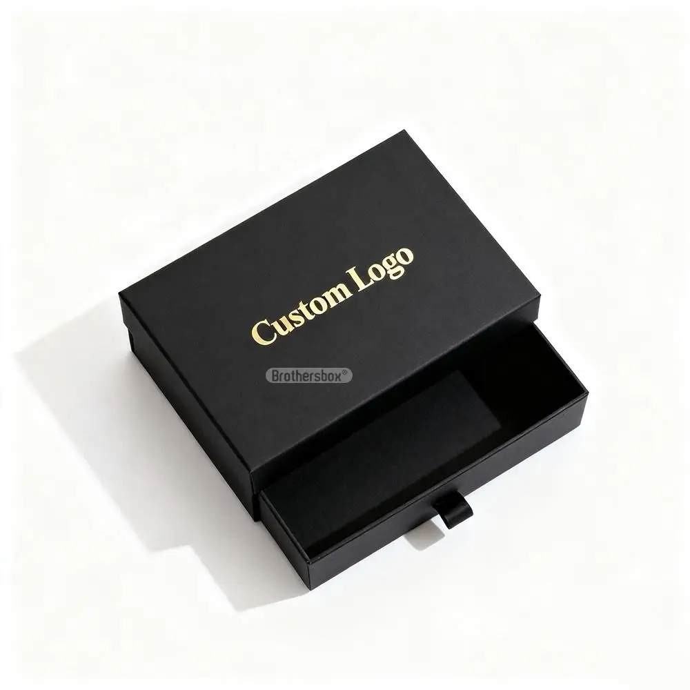 

50pcs Manufacturer Custom Drawer Box Recyclable Gold Hot Stamping Cardboard Earring Necklace High-end Custom Gift Box