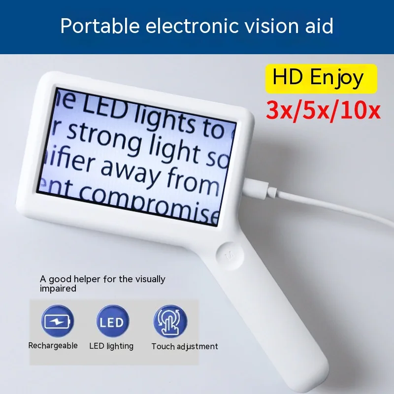 3X 5X10X Portable High-Definition Electronic Visual Aid, Digital Magnifying Glass for Reading,