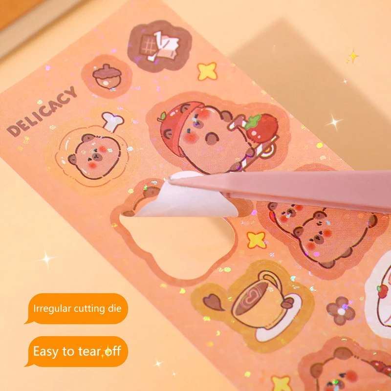 10Pcs Cute DIY Diary Decorative Sealing Sticker Creative Laser Capybara Stickers Album Stick Label Waterproof Decoration Sticker