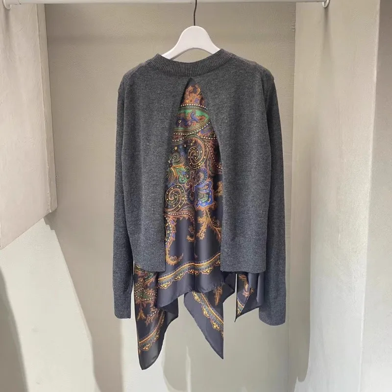 2025 New Autumn Patchwork Color Block Round Neck Sweater Unisex Loose Casual Long Sleeve Top