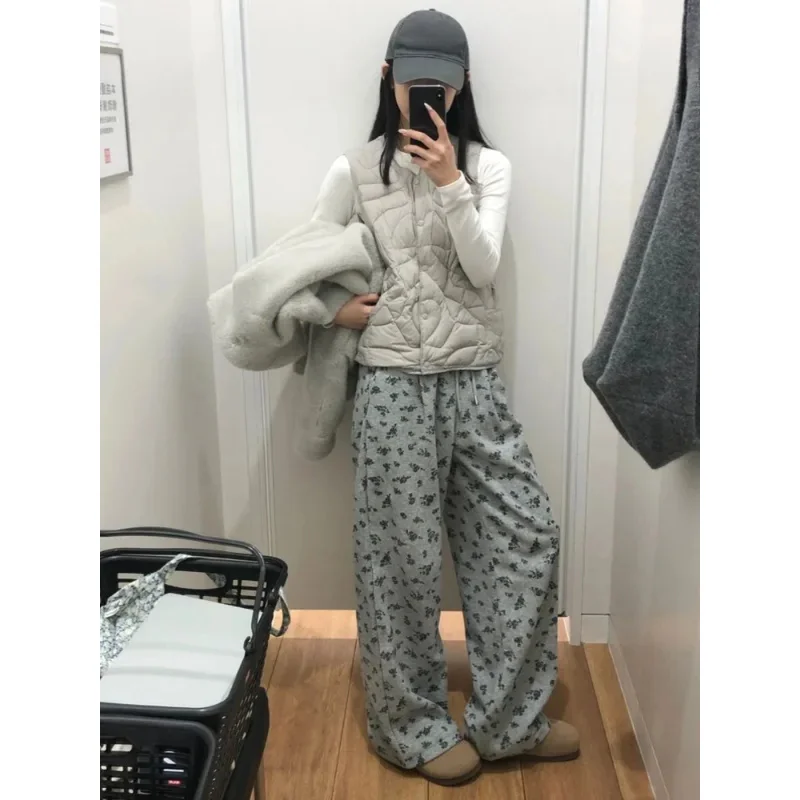 Y2K aesthetic streetwear vintage flower straight pant women casual Harajuku pantalon personality 2024 grunge wide leg trousers