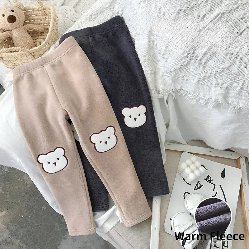 Baby Girls Leggings Thick Warm Pants Kids Boy Solid Tights Lamb Fur Cashmere Plush Trousers Children\'s Clothing From 2 to 7 Year