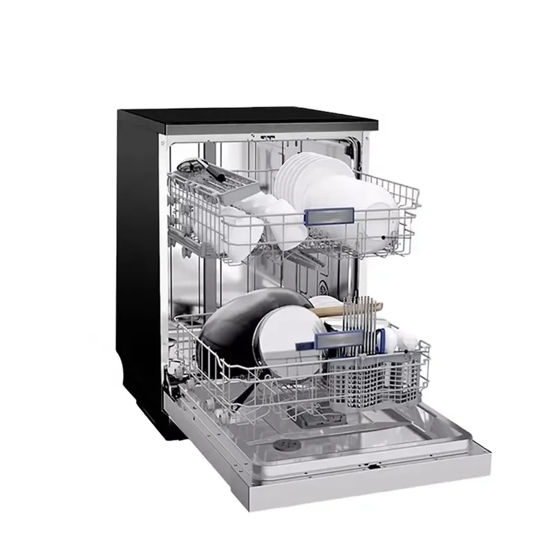 For Kitchen Appliances Black Freestanding Dishwasher With 3 Wash Cycles And ENERGY STAR Certified Stainless Steel Smart
