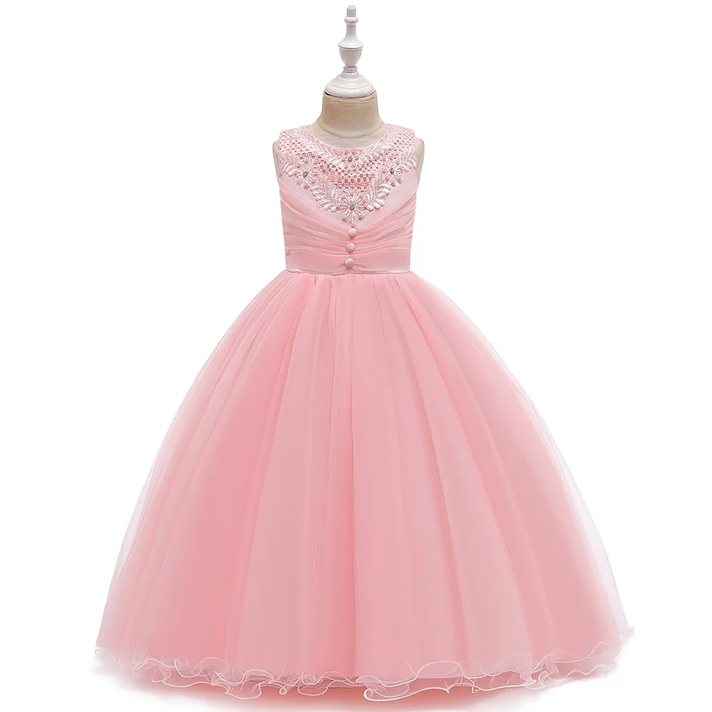 6 Colors 110cm-160cm Autumn Girl Dress Princess Children Skirt Wedding Ball Gown Sleeveless Performance Vestidos