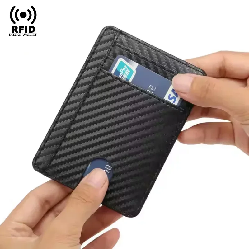 Porta carte di credito sottile e sottile Portafogli minimalisti per uomo Donna Porta carte portatile Clip per carte Porta documenti in pelle in fibra di carbonio