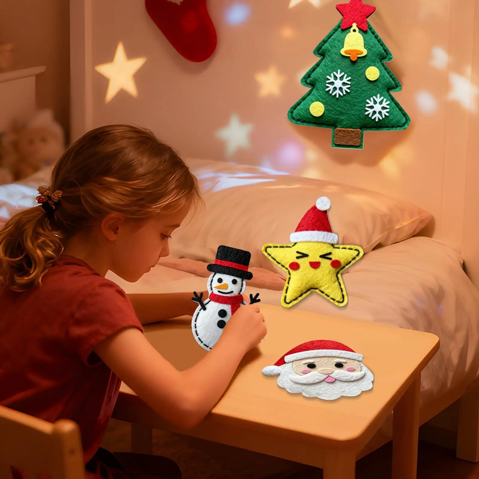 女の子向けソーイングキット クリスマスツリーオーナメント6個作成 楽しいクリスマスソーイング 幼稚園・保育園のアクティビティ ホリデーウィンドウパーティー