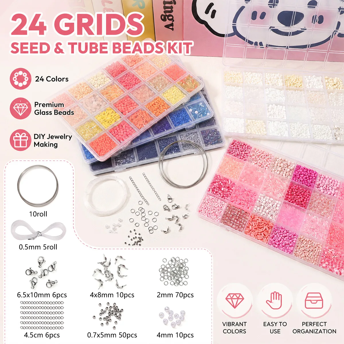 

24 Grids 120g Seed & Tube Beads Kit with Jewelry Findings Lobster Clasp Jump Rings Wire DIY Bracelet Necklace Craft Supplies